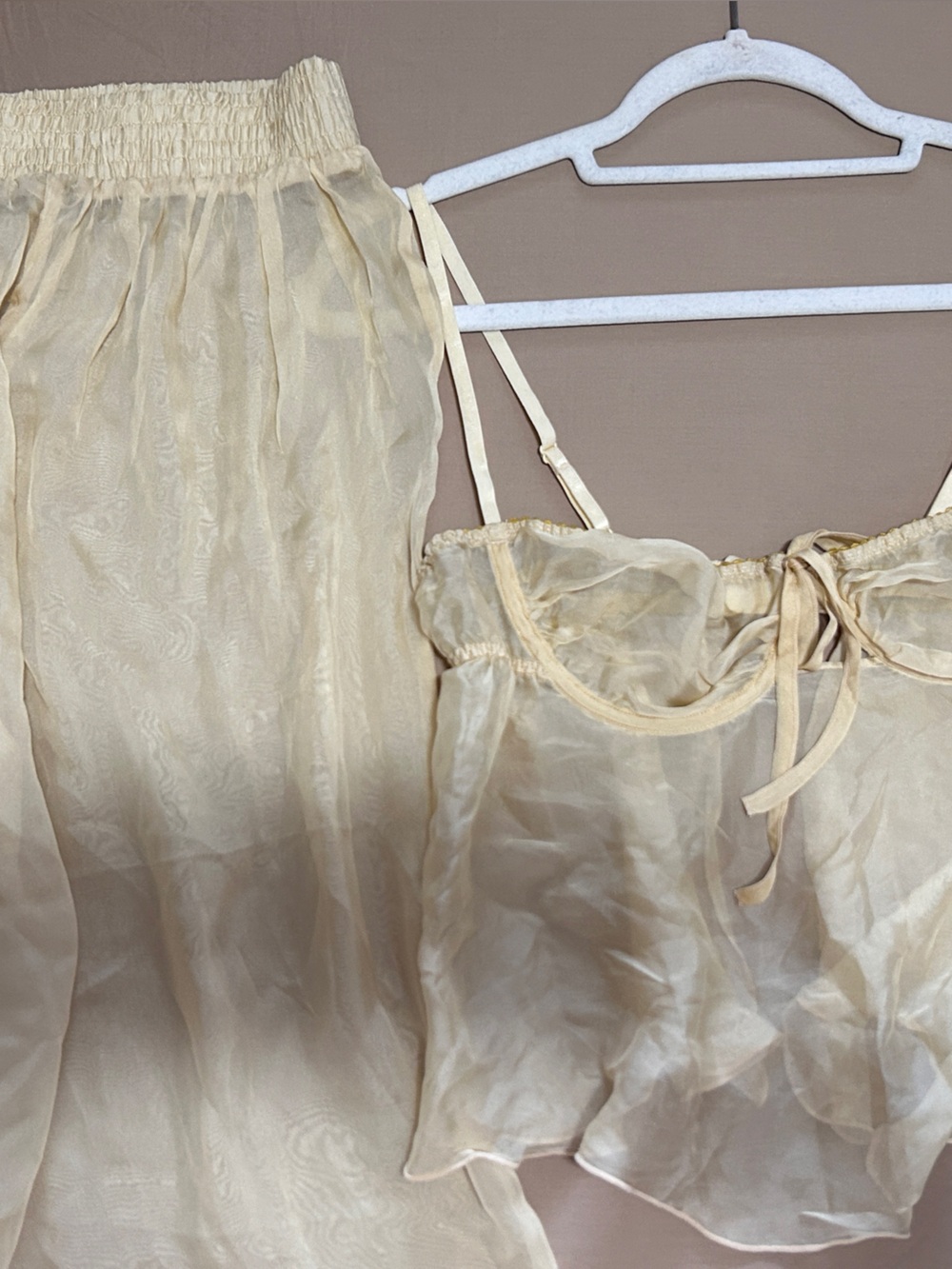 $340 SKIMS 100% Silk Cami & Wide Leg Pants Set Champagne Luxury Sleepwear